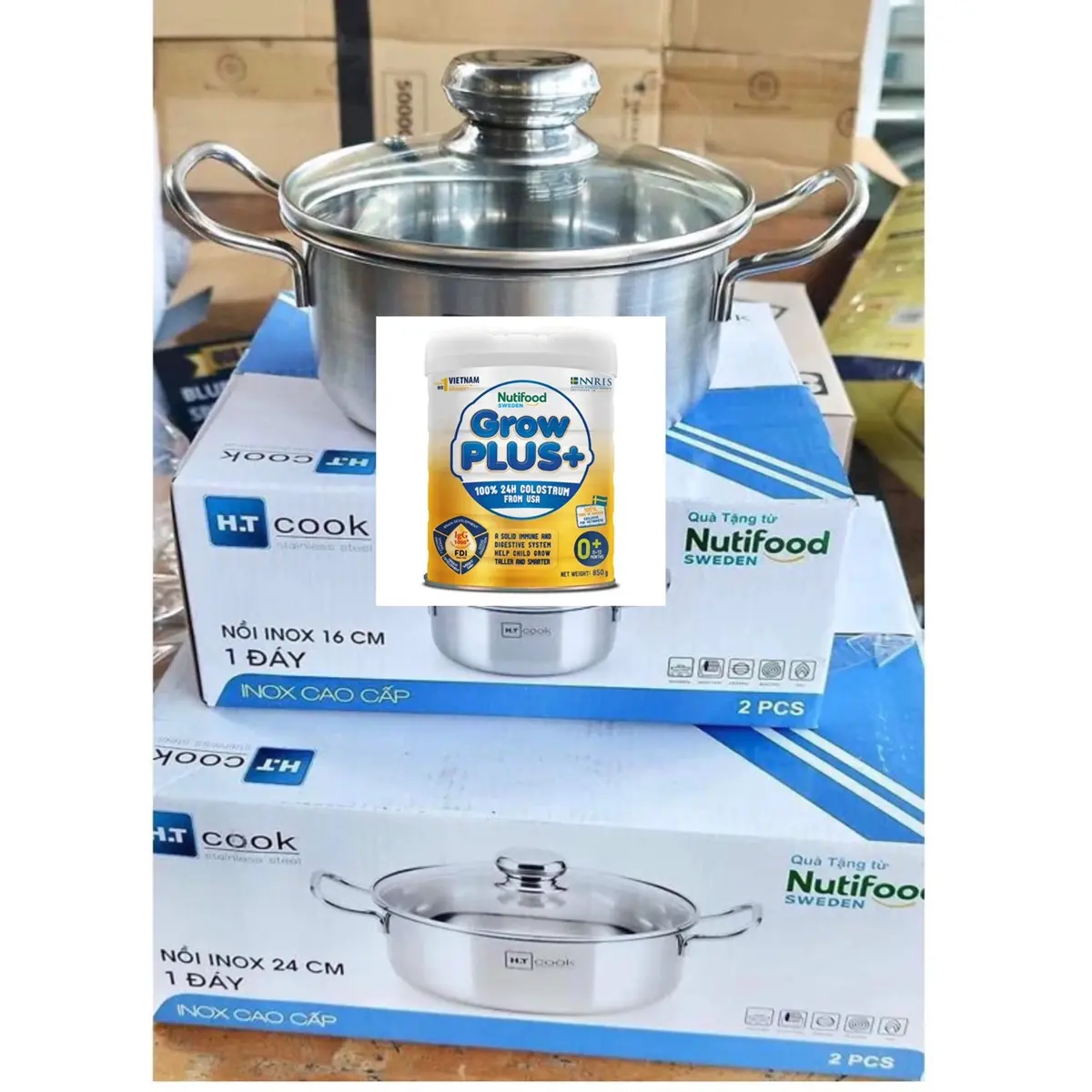 ( nồi inox) Grow plus NutiFood vàng 800g 0+