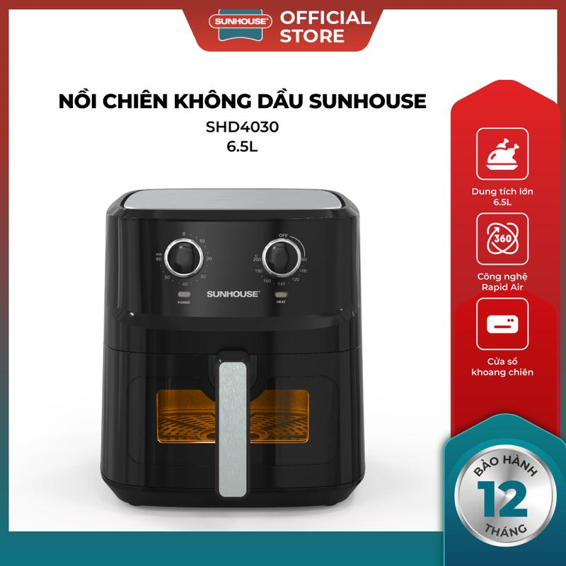 Nồi chiên không dầu Sunhouse SHD4030 - Điều chỉnh núm xoay- Tự ngắt khi quá nhiệt