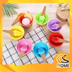 BISA COD M5466 Mangkok Ice Cream / Set Mangkok Sendok Es Krim Estetik / Mangkuk Masker Es Krim Lucu Warna-Warni