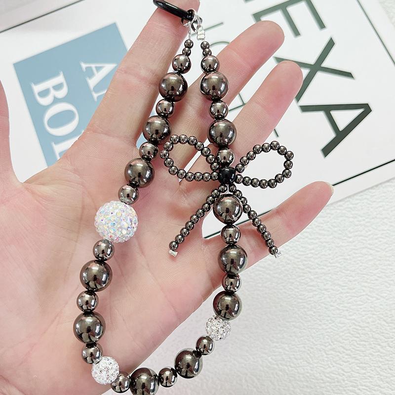 Product Introduction of Creative Bow Bead Phone Lanyard Short Hand Beaded Pendant Keychain Universal Anti-lost Phone Lanyard Backpack Decoration 20