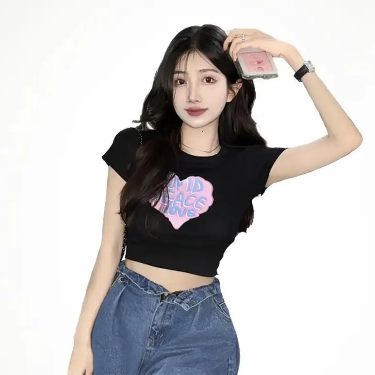 Clova BJ377 Baju Wanita Atasan Polos Crop Top Santai Lengan Pendek Kaos Kekinian Fashion Korean Oblong Panjang Oversize Serut Dewasa Basic Katun Simple Hitam Cewek 6