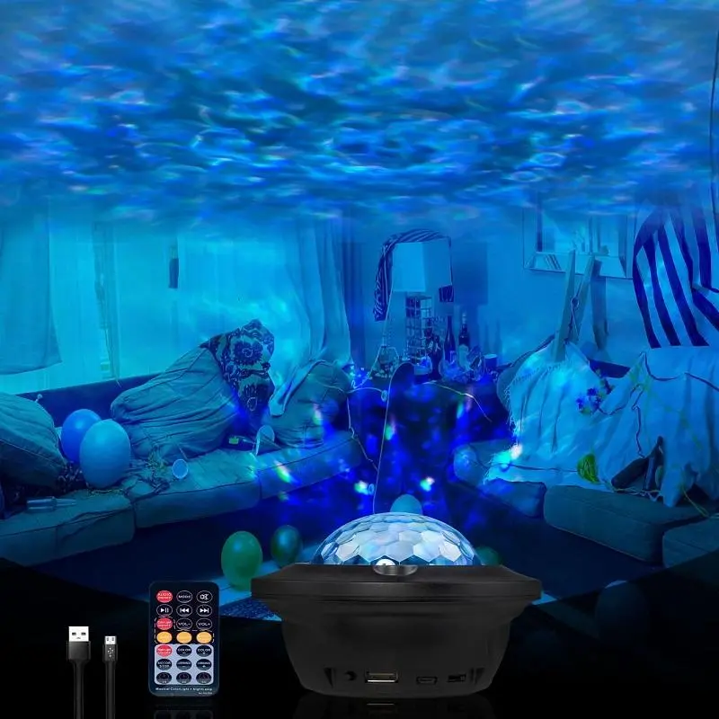 Starry Sky Projector Night Light, LED Water Wave Projector Atmosphere Light, Galaxy Projector Table Lamp with Remote Control, Decorative Ambient Light 2