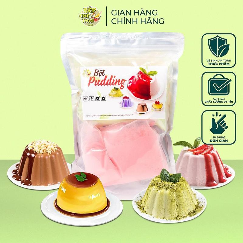 Set nguyên liệu làm pudding - 6 vị - Bếp Chè Thái (Trứng, Dâu, Matcha, Socola, Khoai môn, Dưa gang)