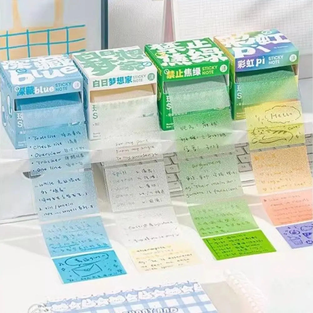 126Sheets Large Capacity Transparent Pearlescent Sticky Tabs Aesthetic Stationery Back Full Adhesive Pull-Out Label Stickers Blank Writable Memo Pad Student