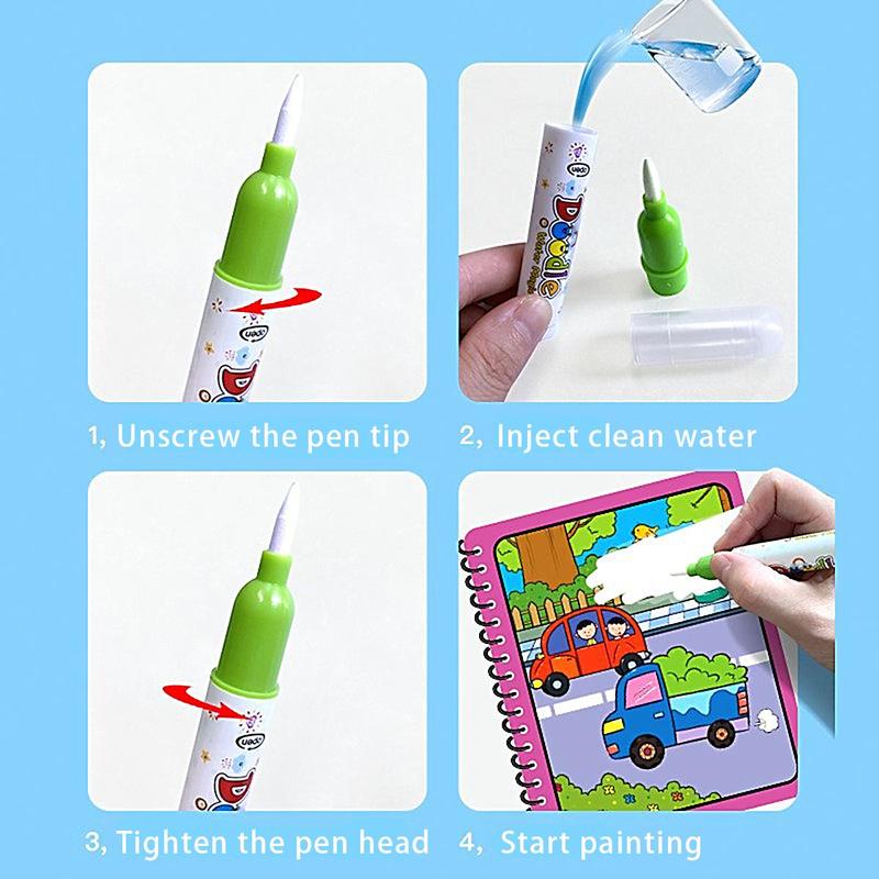 Product Introduction of Cartoon Magic Water Painting Book with Random Color Pen, 1 Count Reusable Coloring Book, Painting Art Supplies for Students 8