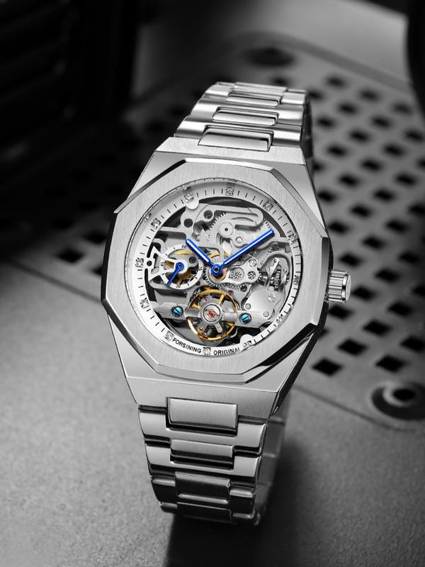 Men's Classic Business Rhinestone Decorated Analog Mechanical Watch, Fashion Watches for Men, Luminous Hands Watch for Party, Daily Clothing Decor, Trendy All-match & Exquisite Watch for Birthday Gift with Box 4