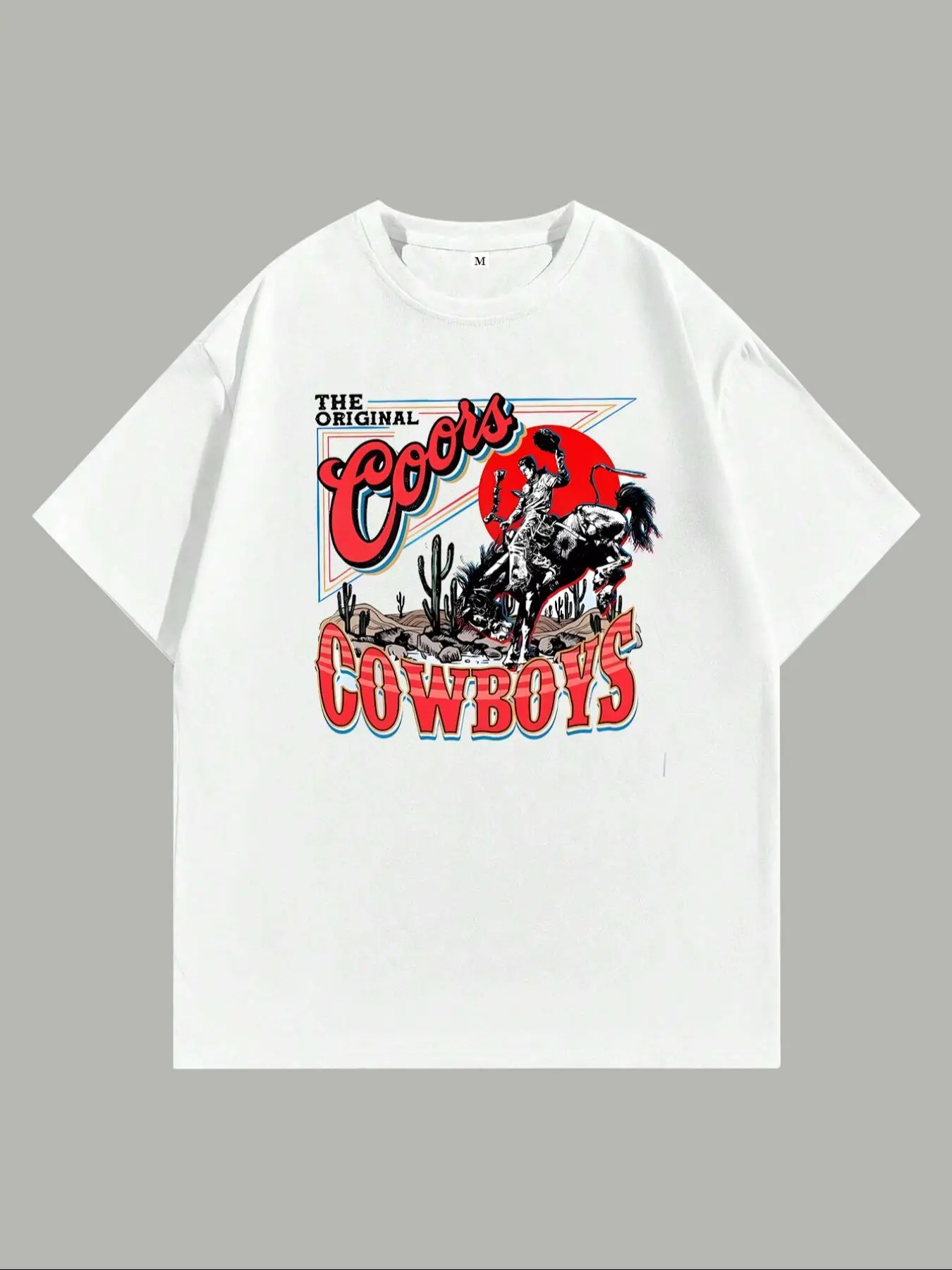 Men's Cowboy & Letter Print Drop Shoulder Crew Neck Tee, Regular Fit Casual Graphic Short Sleeve Round Neck T-Shirt for Summer, Menswear for Daily Wear