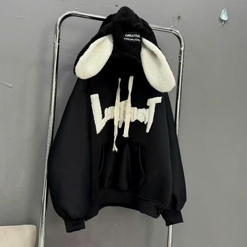 Áo Khoác Nỉ Mùa Đông MŨ LÔNG TAI THỎ CHỮ siêu hót 2024