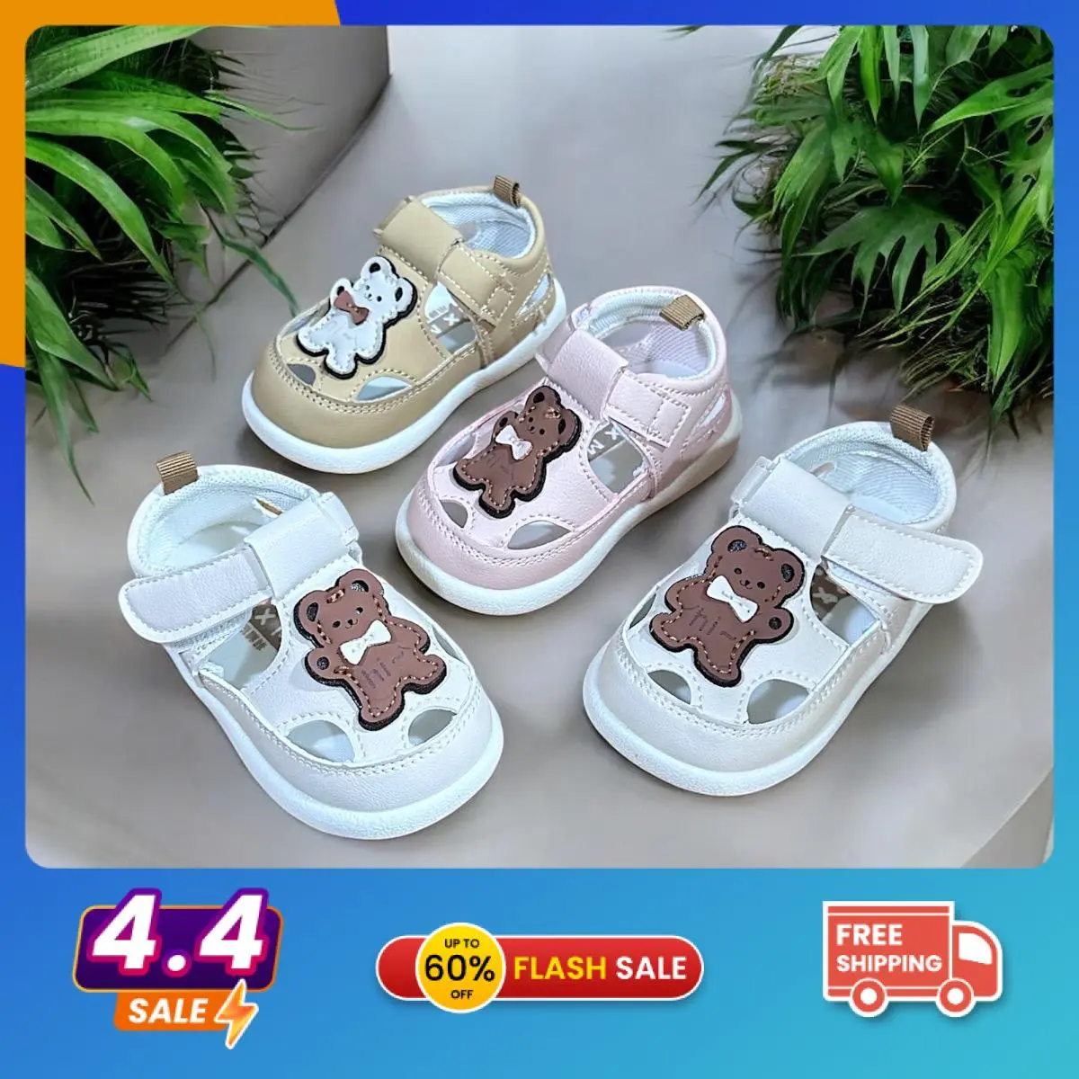 Giày Tập Đi Gau Cho Bé Trai Bé Gái, Chất Da Mềm Êm, Mũi Rọ Hở Thoáng Khí, Đế Cao Su Chống Trượt. Sandal Cao Su Voi Kem Dép Sandal Jean giaythethao treem