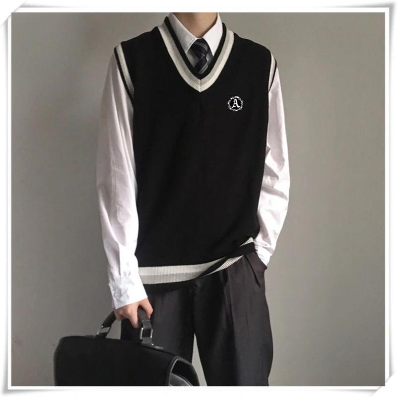 Áo Len Vest DKSweater, Phong Cách Đại Học Mùa Thu, Dành Cho Học Sinh Nam, Xu Hướng Hàn Quốc, Không Tay, Cổ Chữ V, Áo Len Dệt Kim, Áo Vest JK, HK 7