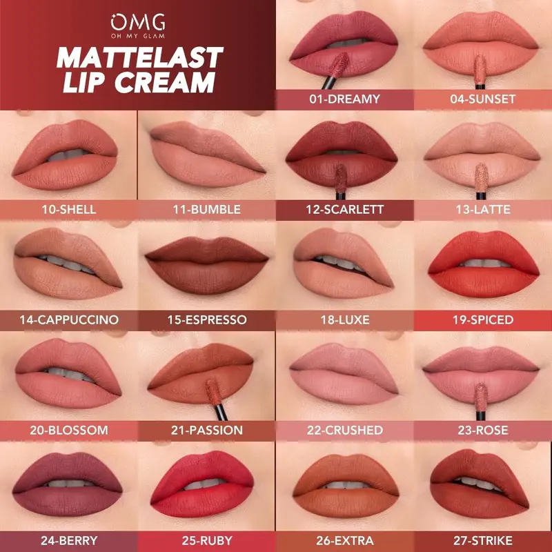 OMG OH MY GLAM Mattelast Lip Cream 2.9 g shades 1 sd 27 - Lip Cream Matte Dengan Warna Intense, Tahan Lama & Ringan 2