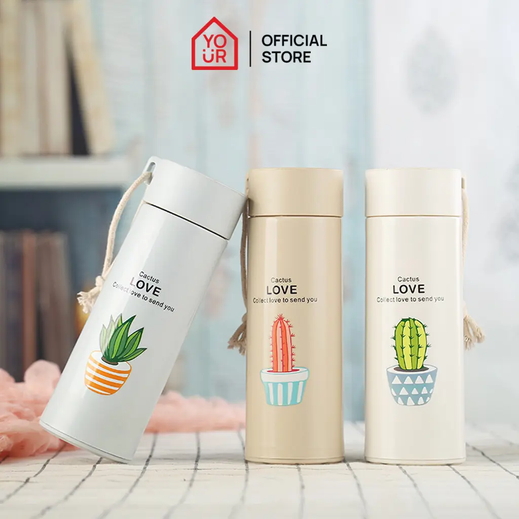 Botol Minum Kaca Tumblr unik motif Cactus / Botol Kaktus / Botol Minum Anak / Botol Minum Kantor Sekolah Kuliah - YourChoice