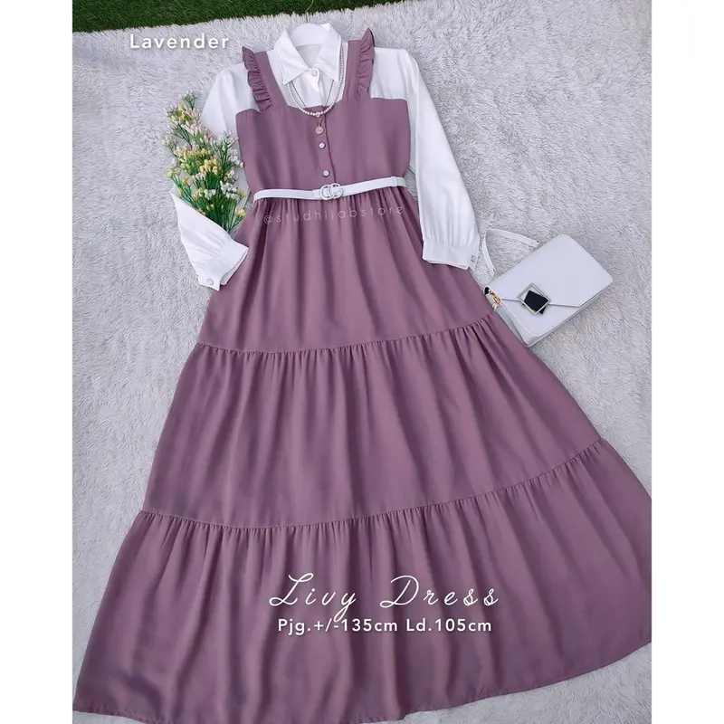 Baju Gamis Wanita Terbaru Livy Dress Gamis Remaja Kekinian Korean Style Busui FREE BELT ZHI 1