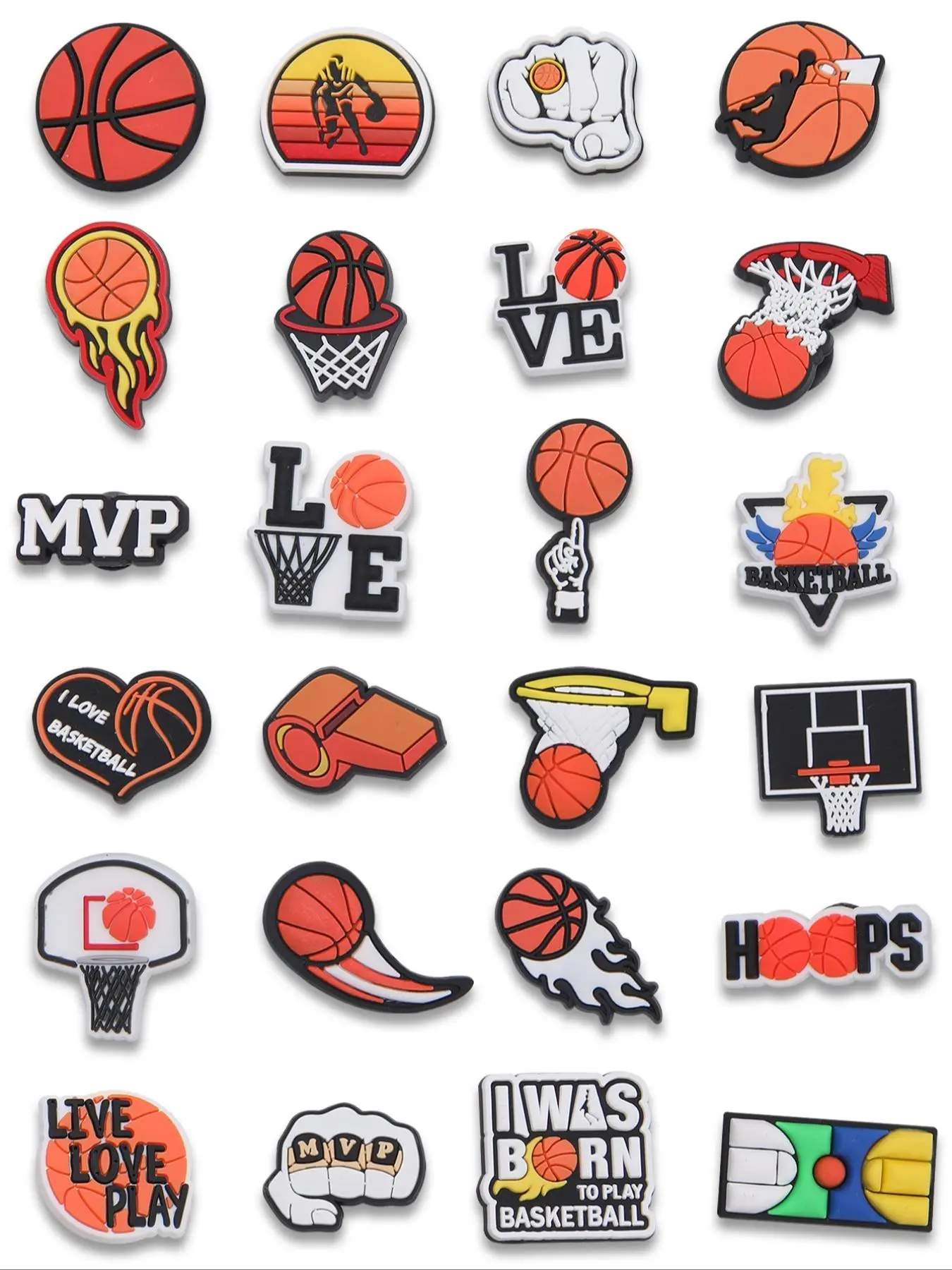 24pcs Basketball Shoe Charm, Sporty Theme Shoes Decoration for Kids and Adults for Vented Clog, Shoes Decoration for Kids and Adults