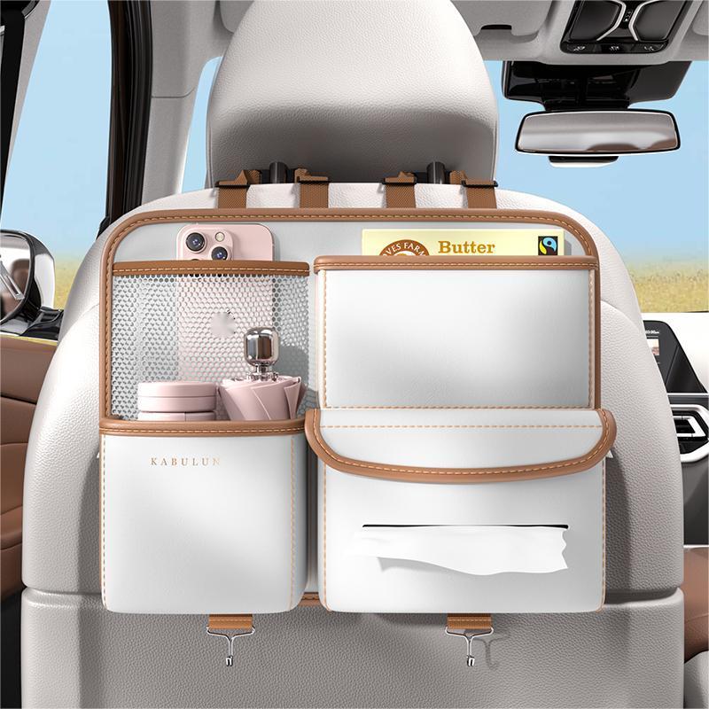 Product Introduction of Car Seat Back Organizer, Durable Seat Back Storage Bag with Tissue Box Bag Hooks, Multi-functional Car Interior Accessories 5