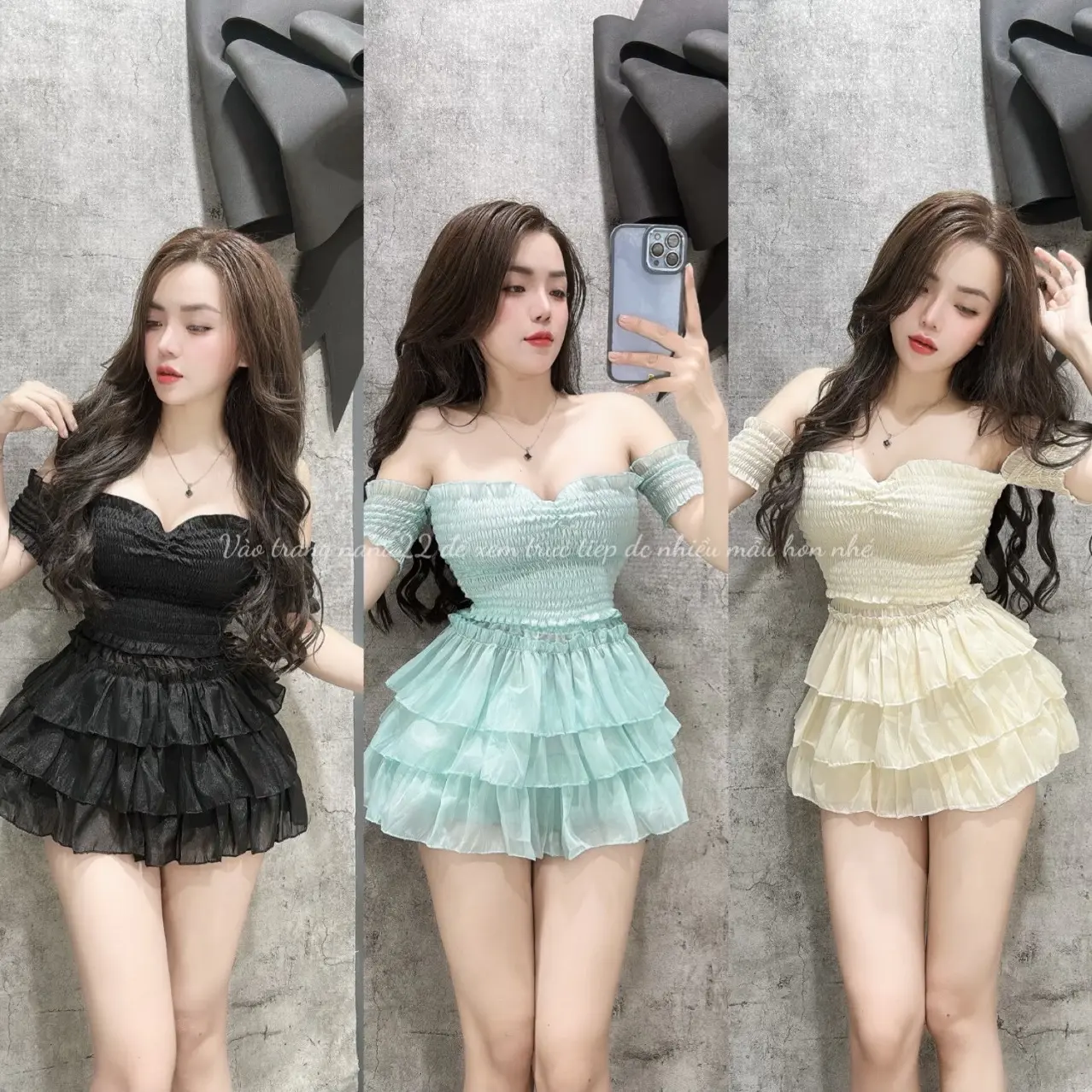 Sét voan tầng nhúng ngực  . Chân váy tầng hàng hai lớp
