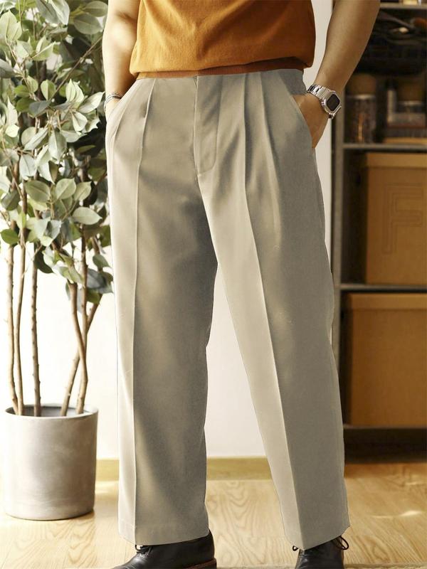 Men's Solid Color Pants without Belt, Loose Casual Comfy Straight Leg Trousers for Work Office Business, Men's Bottoms for All Seasons, Relaxed Pants, Menswear 2