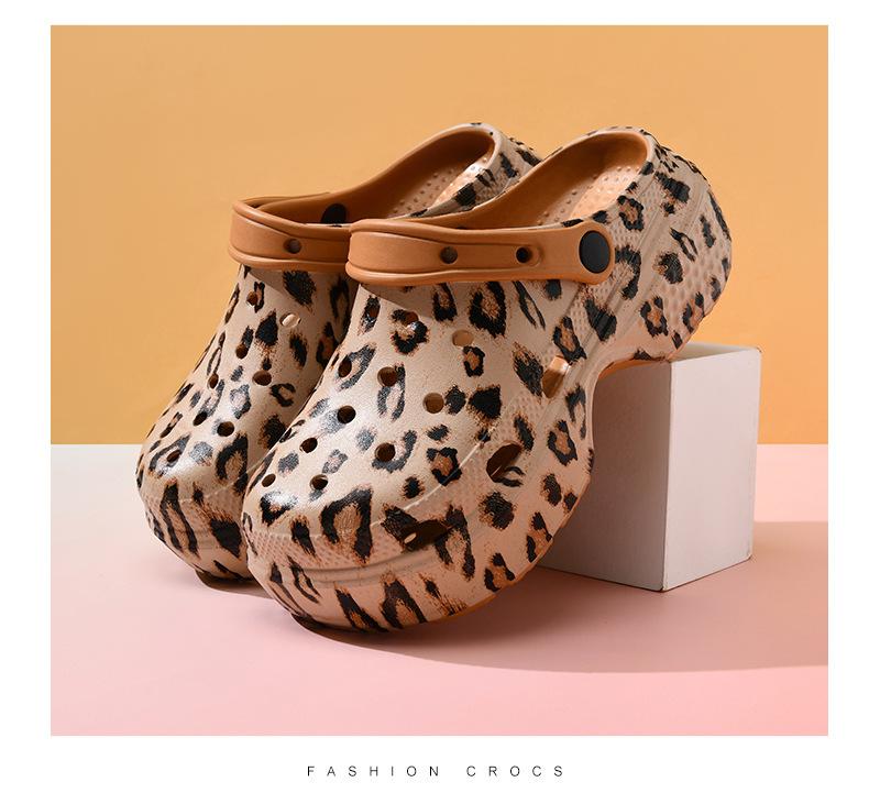 Product Introduction of Women's Breathable Leopard Print Thin Cloth Clogs Height Increasing Non-Slip Slippers, Wear-Resistant Breathable No Smelly Feet Out EVA Outdoor Beach Slippers 10