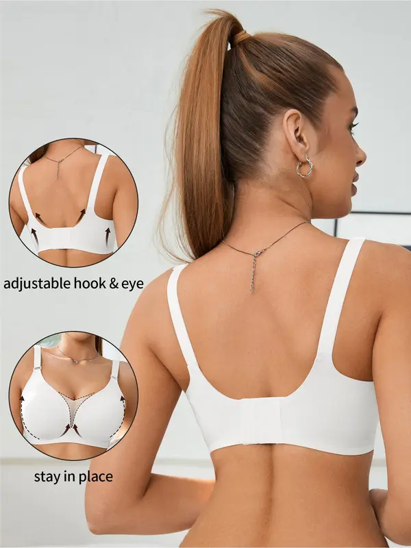 Women's Solid Color Mesh Patchwork Seamless Wireless Bra, Casual Comfortable Breathable Adjustable Strap Anti-Sagging Full Coverage Bra, Lingerie for All Seasons 4