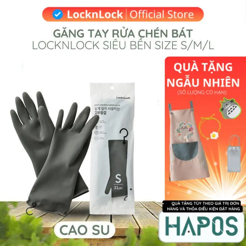 Găng tay LocknLock rửa chén bát có móc treo Chính hãng, bao tay cao su tự nhiên siêu bền, dai, bám tốt - HAPOS OFFICIAL