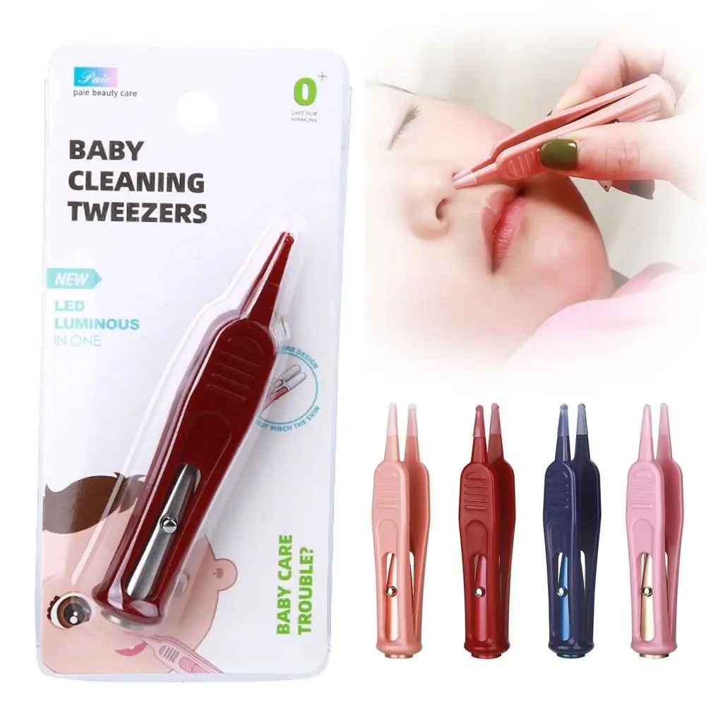 Clean Ear Nose Navel LED Light Baby Dig Booger Clips Plastic Infants Nose Safe Tweezers Cleaning Tweezer