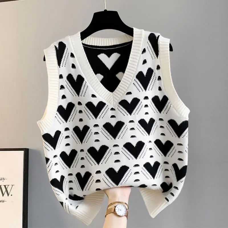Áo Vest Dệt Kim, Áo Len Không Tay Áo Chui Đầu Nữ, Phong Cách Hàn Quốc, Cổ Chữ V, Dáng Rộng Vừa Vặn, Áo Vest Hợp Xu hướng, 30 Ngày Bán Chạy 878 Miếng, Mùa Thu Đông 2024 Hàng Mới Về