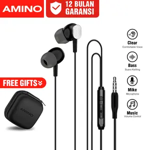 AMINO EP05 Headset 3.5mm Jack / Wired Headset Wired Earphone Bass Smartphone / Handsfree Mic / Hard Case / Tas Organizer Travel Pouch / Earphone Bag Hard Case / Case PU Waterproof Bluetooth Headphone Earphones Hitam Putih