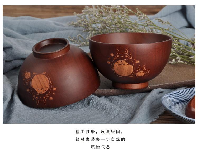Product Introduction of Cartoon Wooden Bowl Home Tableware Cute Bear Wooden Bowl Spray Paint Japanese Bowl Kitchen Accessories Noodle Bowl Tableware 6