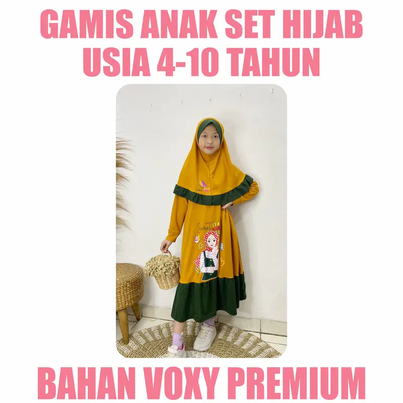Baju Gamis Anak Perempuan Set Kerudung Usia 4-10 Tahun Motif Muslimah 2