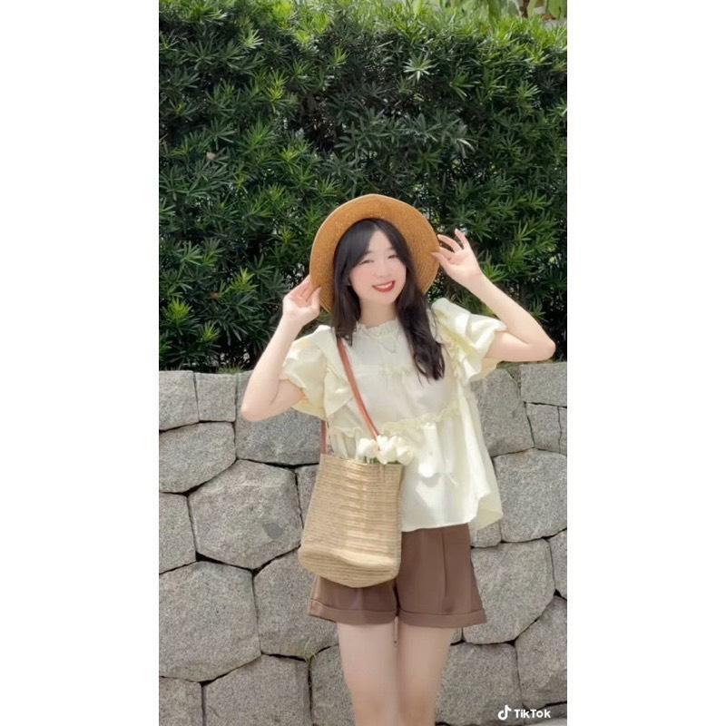 ÁO SƠ MI NỮ KIỂU BABYDOLL CỔ BÈO ĐŨI GÂN CÓ TAY BỒNG TRẺ TRUNG CÁC TÍNH