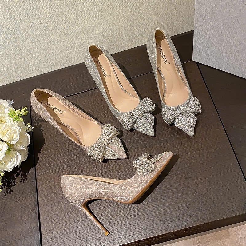  Giày cao gót NƠ VIP mũi nhọn gót cao 7cm 9cm dành cho nàng đi tiệc đi chơi đây ạ 
