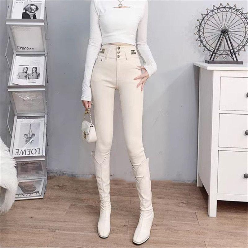 Quần Legging Mặc Bên Ngoài Co Giãn, Màu Trắng Kem, Cạp Cao Cho Nữ, Thích Hợp Cho Mùa Xuân, Mùa Thu Và Mùa Đông, Hàng Mới Về Năm 2024, Ôm Sát, Quần Bút Chì Mỏng 4