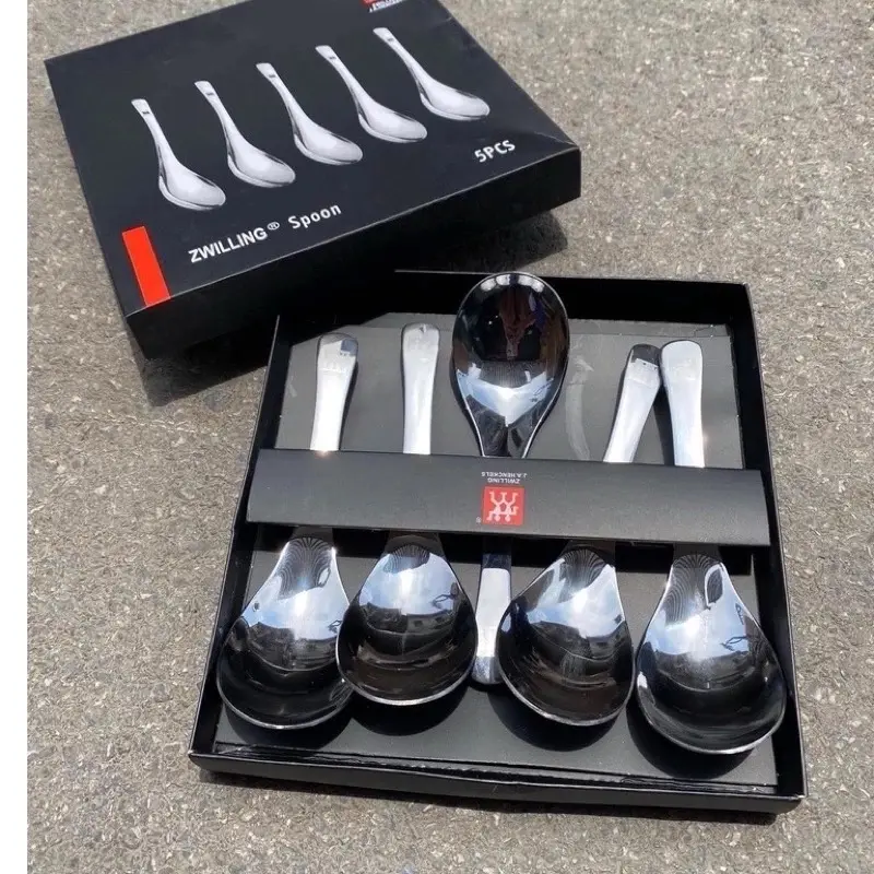 Set 5 Thìa inox kháng khuẩn loại cán ngắn dày dặn, full hộp muỗng  để 5  muỗng 6