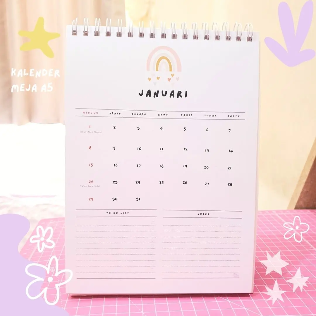 Kalender Meja 2023 Solucine A5 - Kalender Aesthetic 2023 - 12 lembar + Cover (Libur nasional)