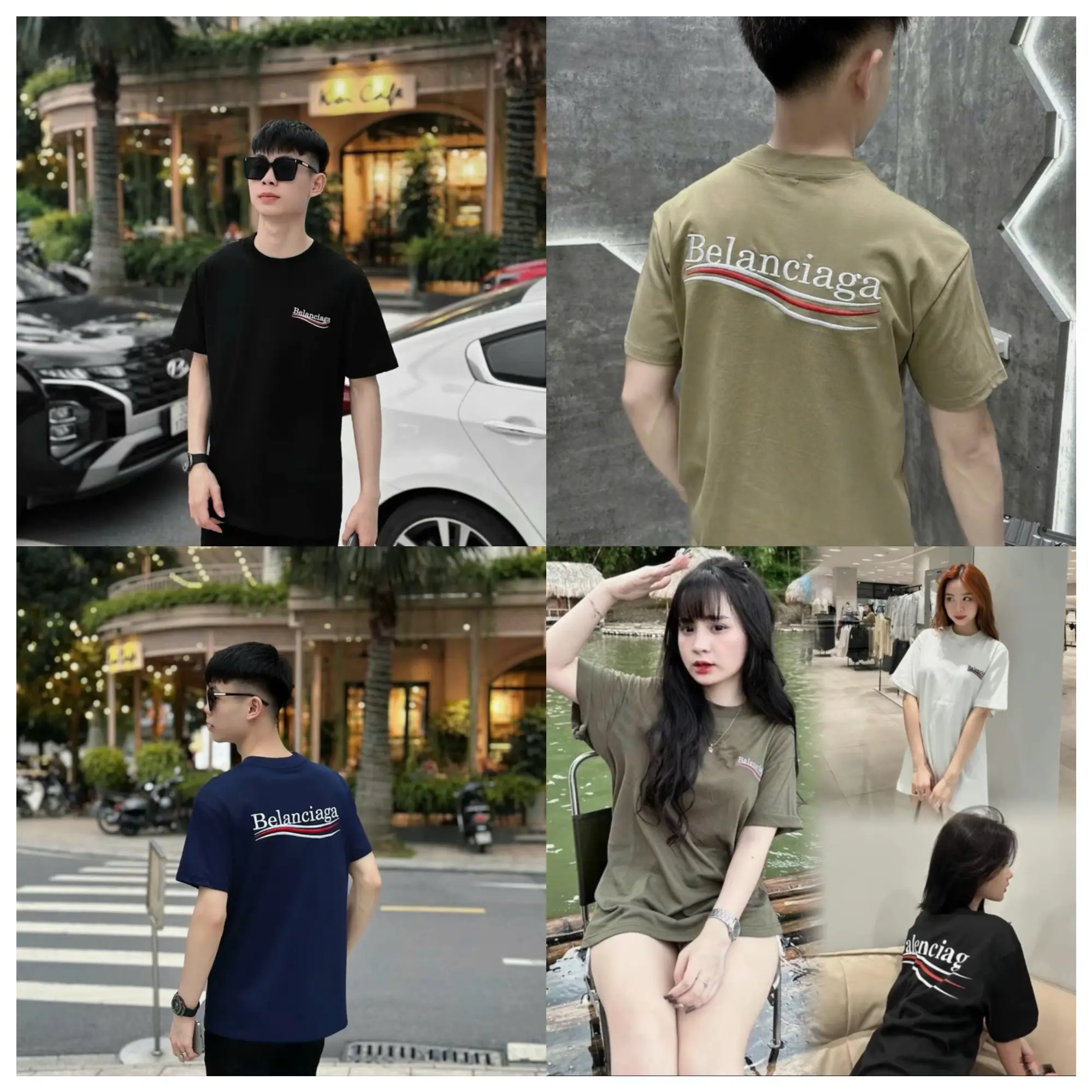 Áo Thun Bé lan  Thêu chữ + Hình Lượn Sóng Mẫu Áo Thun Hotrend Basic Đơn Gian, Áo Phông Tay Lỡ bé lan  Nam Nữ Chất Cotton xịn Top Women Cổ Tròn Xanh Rêu Menswear áo blanwhi