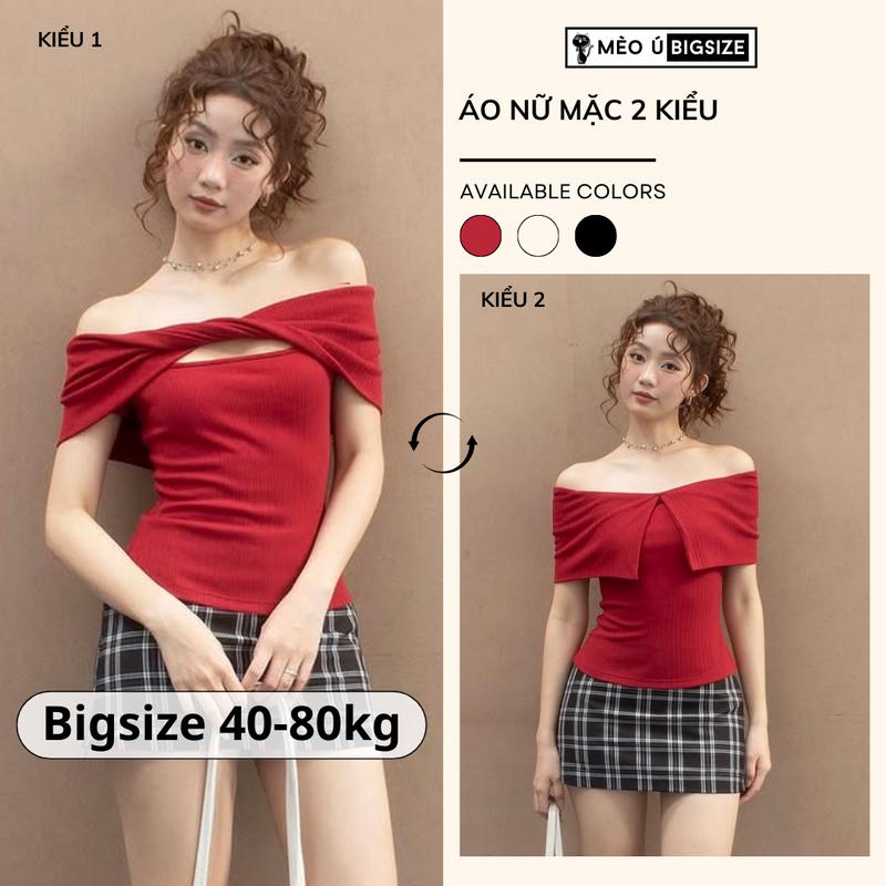 Áo thun nữ BIGSIZE áo nữ kiểu xoắn trễ vai tay ngắn phong cách tiểu thư xinh xắn 3445
