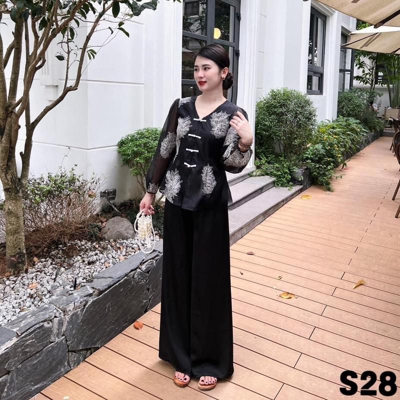 BIGSIZE 50-95KG SET ĐỒ BÀ BA DÀI CỔ V KÍN ĐÁO SANG TRỌNG S28