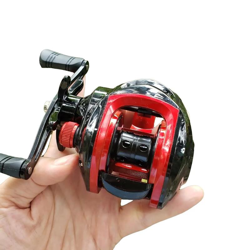 Máy ngang câu cá, câu lure đỏ đen chất lượng cao Bắt Cá Đi Câu Fishing Tay Quay