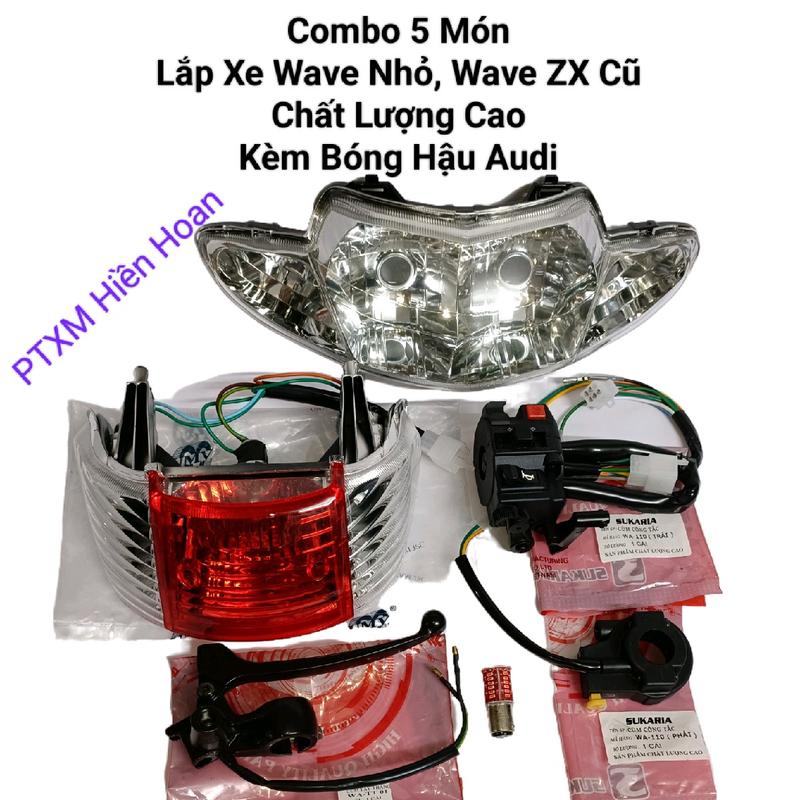 Combo Pha Đèn,Củ Đèn Hậu Cùm Công Tắc Trái Cùm Tay Thắng Vòng Nút Đề Lắp Xe Wave 110 Wave ZX Cũ Đời 2 Bóng Chất Lượng Cao. Tặng Bóng Hậu Audi.Đèn Pha,Phụ Tùng,Cụm Đèn Hậu Xi Nhan Sau Xe Máy