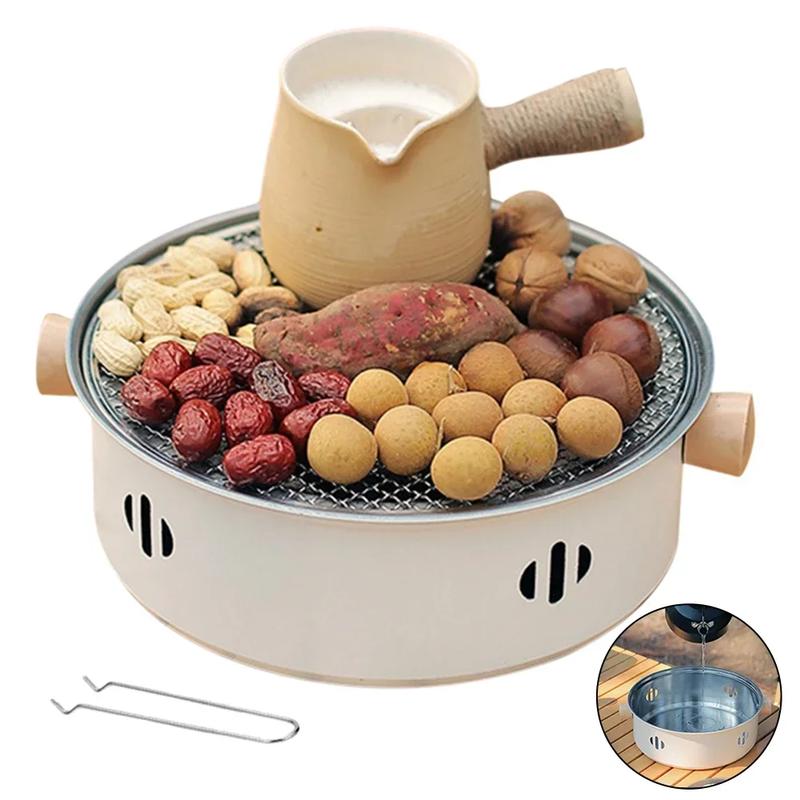 Product Introduction of 28cm (carbon-free) Portable Round Barbecue Grill with Barbed Wire Grill Non-stick Baking Tray Desktop Household Camping Barbecue Tools 4