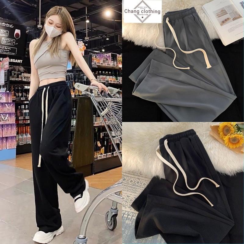 Quần vải ống rộng cạp chun thun cao dây rút màu đen mềm dáng dài chất Ruby - Quần tây nữ lưng cao đi học ống suông đứng Pants Ong Women quânsuong  cap  cao