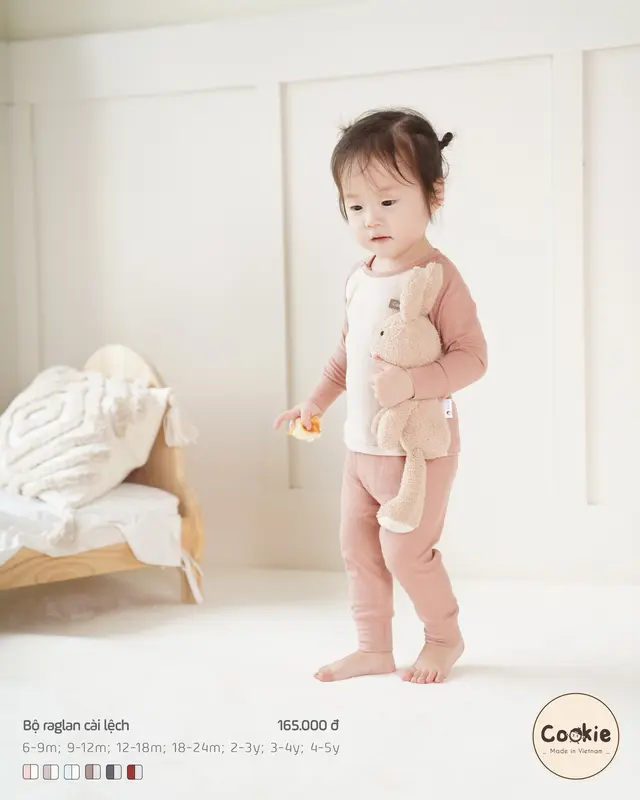 Bộ Quần Áo Dài Tay Cookie Raglan Cài Lệch Cho Bé Size 6-9M Đến 4-5Y, Chất Liệu Cotton Tăm Lạnh 2