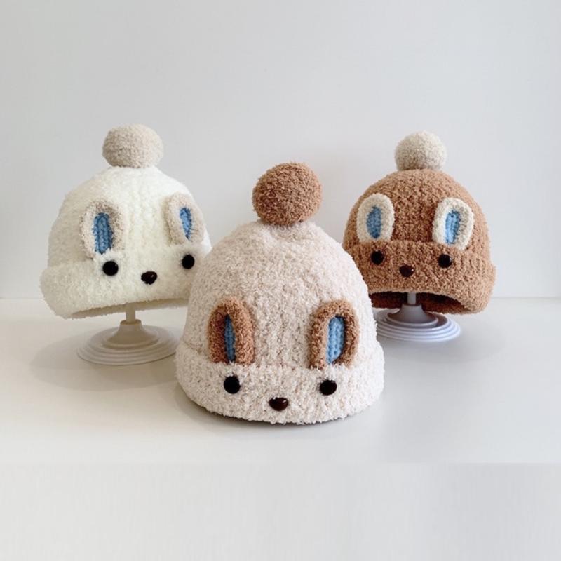 Mũ Len Lông Cừu Cục Bông Tai Thỏ Style Hàn Quốc Dễ Thương, Dày Dặn Ấm Áp Cho Bé Từ 1-3 Tuổi (5 Màu)