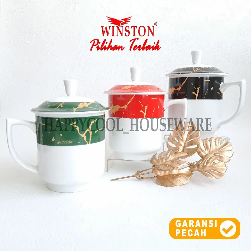WINSTON 1pcs Mug Tutup 450cc Marmer Hitam Keramik Mug Gagang Gelas Minum Tutup 0