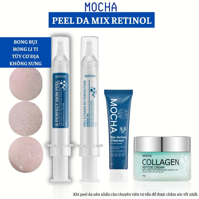 Bộ Sản Phẩm Chăm Sóc Da Peel Mix Retinol Bao Gồm Ống Peel, Tinh Chất Phục Hồi, Kem Collagen và Sữa Rửa Mặt - Skincare Serum B5 Làm Đẹp Da Women Peel da
