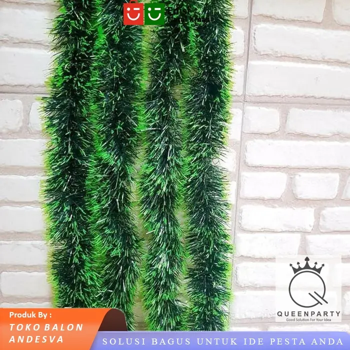 slinger natal hijau daun / hiasan tinsel pohon natal / dekorasi natal slinger / rumbai rumbai natal