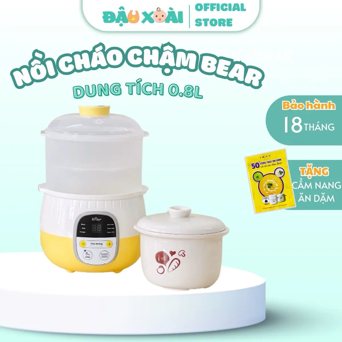 Nồi nấu cháo chậm Bear 0.8L( Bảo hành) bảng điều khiển tiếng Việt Nồi Lẩu Nồi Lẩu Điện Nồi Điện