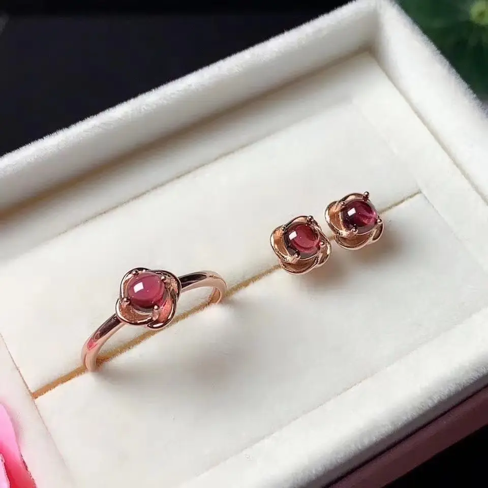 Imitation Natural Garnet Open Ring Earrings Women's Fashion Versatile Ring Earrings Accessories Birthday Party Gifts toi  et  moi  ring