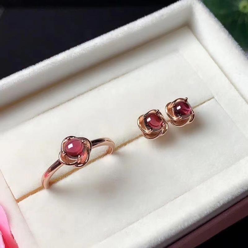 Product Introduction of Imitation Natural Garnet Open Ring Earrings Women's Fashion Versatile Ring Earrings Accessories Birthday Party Gifts toi  et  moi  ring 1