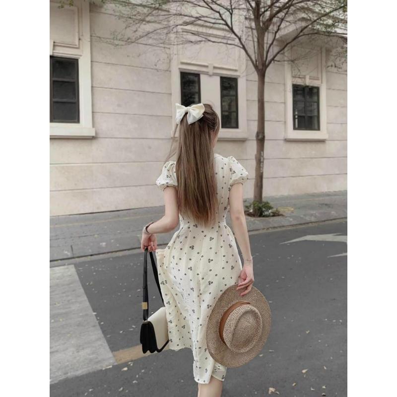 DOAN VAN DUY Bán chạy Đầm Mùa Hè chất xốp có lót có túi xinh xĩu tiểu thư vintage Nữ Women Dress Màu Trắng 4
